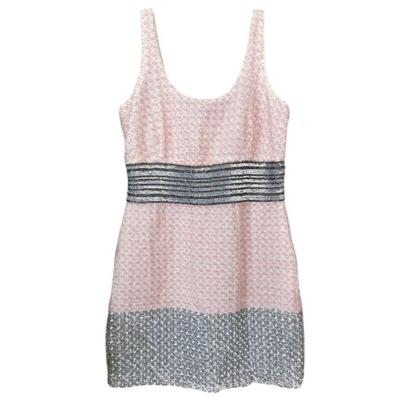 New Belle Badgley Mischka $269 Sequined Beaded Dress Pink Silver Ivory Size 10 - Picture 1 of 10